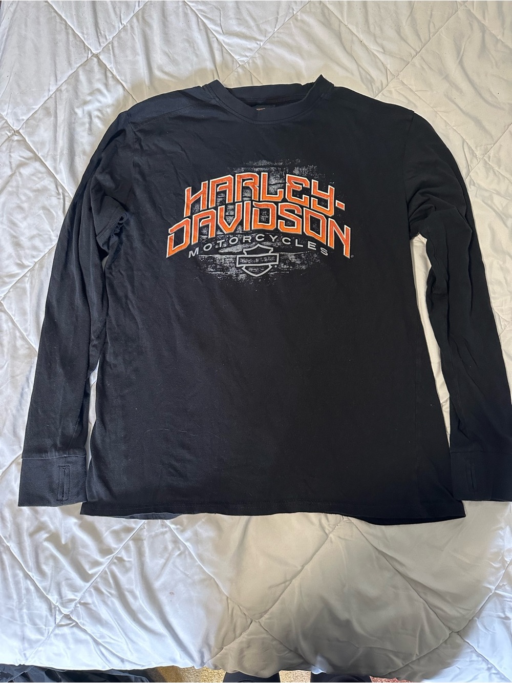 Harley-Davidson Black Long Sleeve Tee with Orange and White Logo